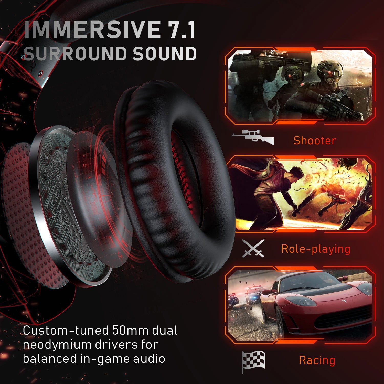 Casti gaming profesionale Runmus K11, Rosu Casti gaming profesionale Runmus K11, Rosu